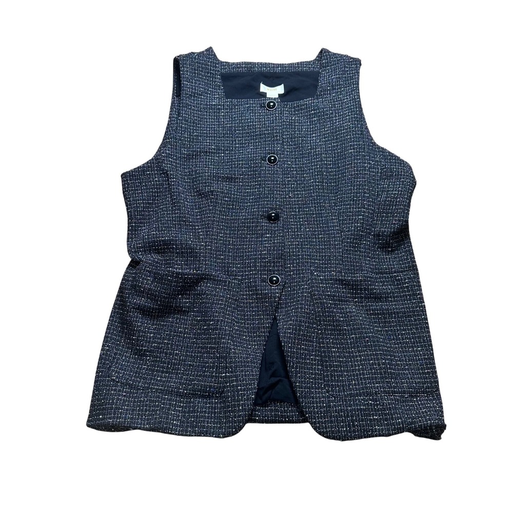 Maeve Anthropologie Womens XL Black Tweed Button Front Sleeveless Vest Top NWT